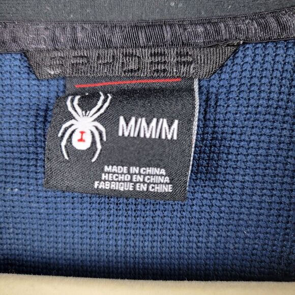 Spyder Waffle Fleece Quarter Zip Pullover Medium Blue Black Athletic Stretch Top - Picture 4 of 16